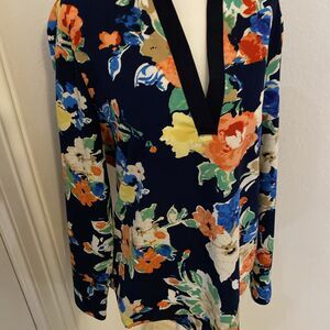 Women’s Ralph Ralph Lauren Blouse Shirt Blue Colorful Floral Medium Lightweight